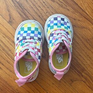 Vans Kids Checkerboard Lace-Up Sneakers — Multicolor with Pink Trim